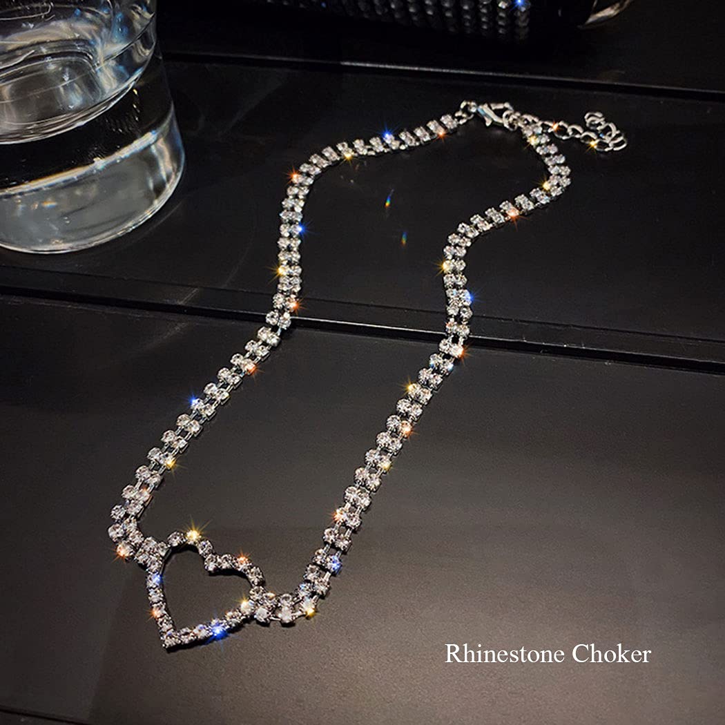 Jakawin Rhinestone Choker Necklace Silver Heart Necklaces Fashion Crystal Chokers Vintage Neck Chain for Women and Girls NK241 : Clothing, Shoes & Jewelry
