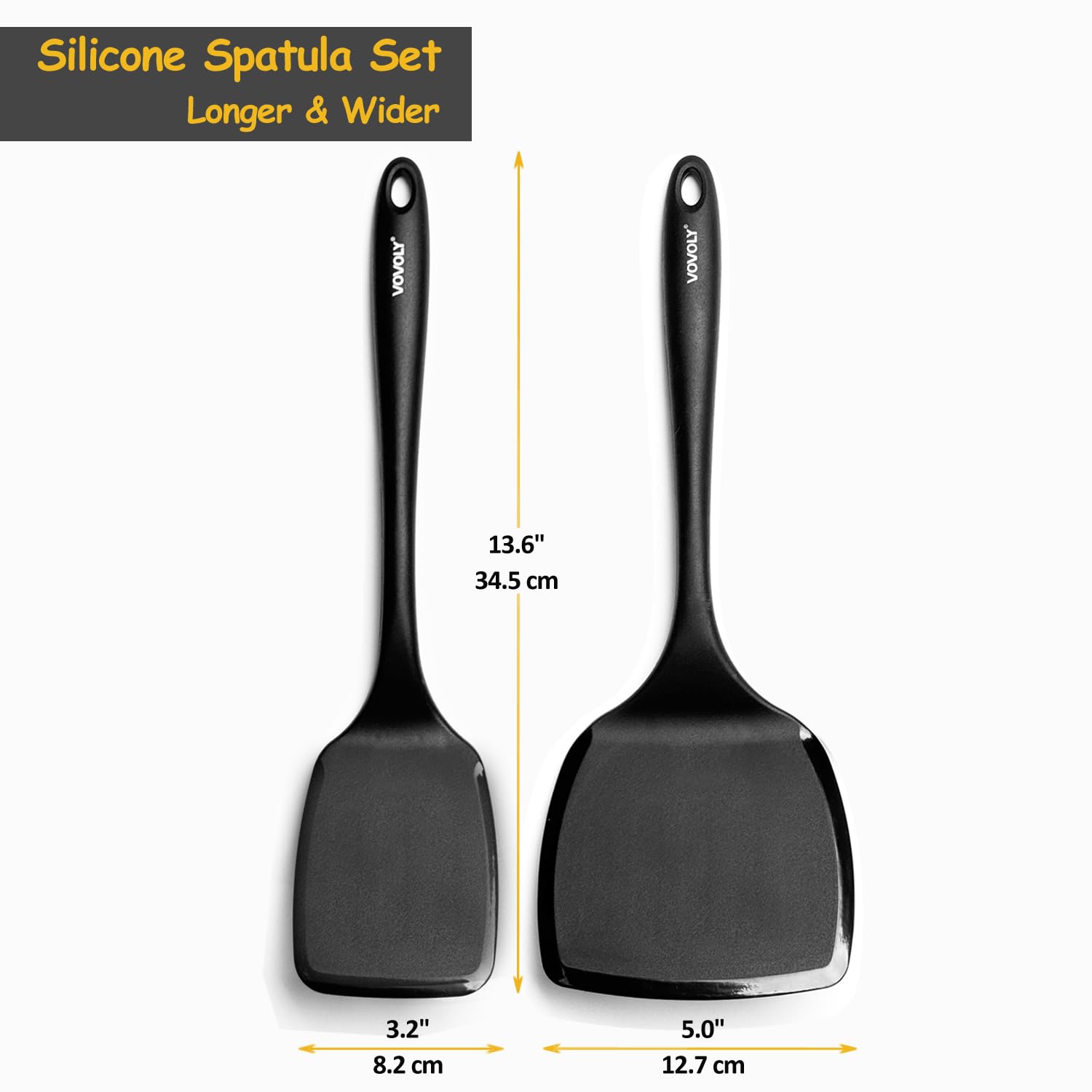 Silikon-Spatel-Set, 315 °C, hitzebeständig, Pfannenwender zum Kochen, antihaftbeschichtete und kratzfeste Küchenutensilien für Eier und Pfannkuchen, 2 Stück, Schwarz