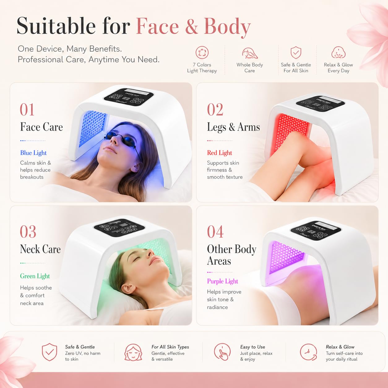 Lampada Led Per La Cura Del Viso Lampada Da Maschera 7 In 1 Con Occhiali Di Protezione Per Il Viso Adatto Per Saloni Di Bellezza Assistenza Sanitaria (Bianco)