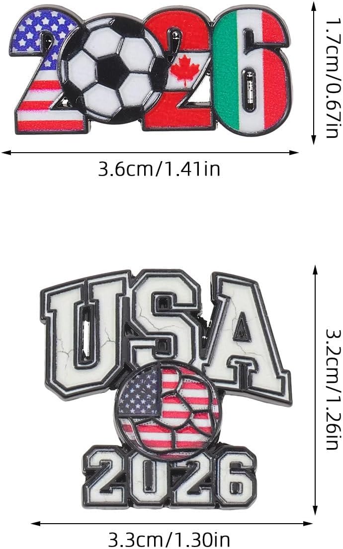6PCS 2026 Soccer Lapel Pins - Football Brooch Pins - Metal Sports Breastpin Charm for USA, Canada and Mexico Soccer Game Events Celebration Party Favors Decor