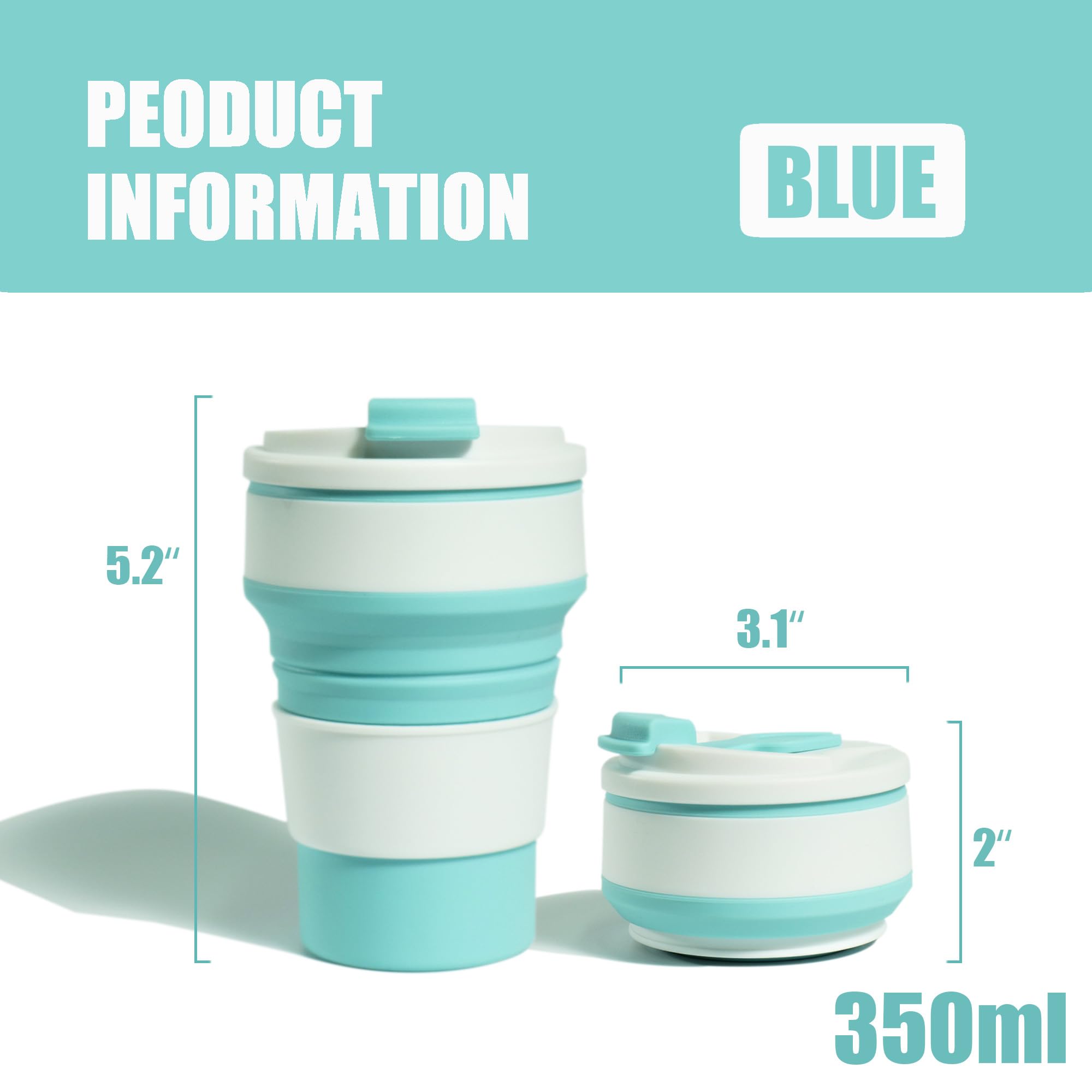 Marisylva 12oz Collapsible Water Bottles, Silicone Foldable Portable Travel Water Bottle, Folding Lightweight Reusable Leakproof for Traveling Camping Hiking Cycling Yoga Sports Blue