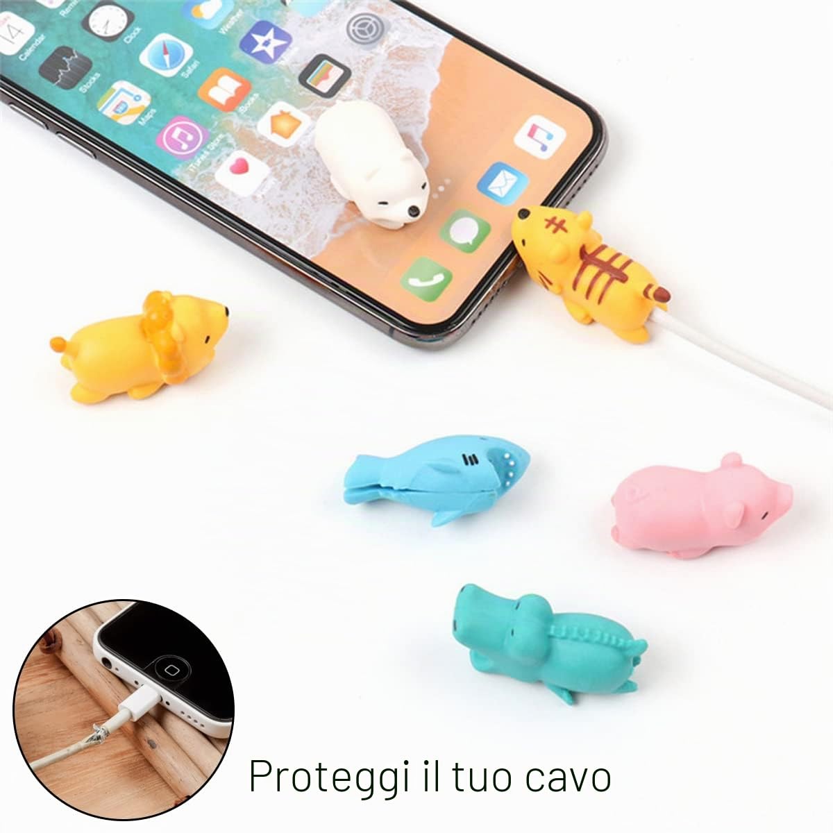 20 Pz Protezione Cavo USB ad Animale, Cute Animal Protector, di Plastica, per Telefono, Protect Caricatore