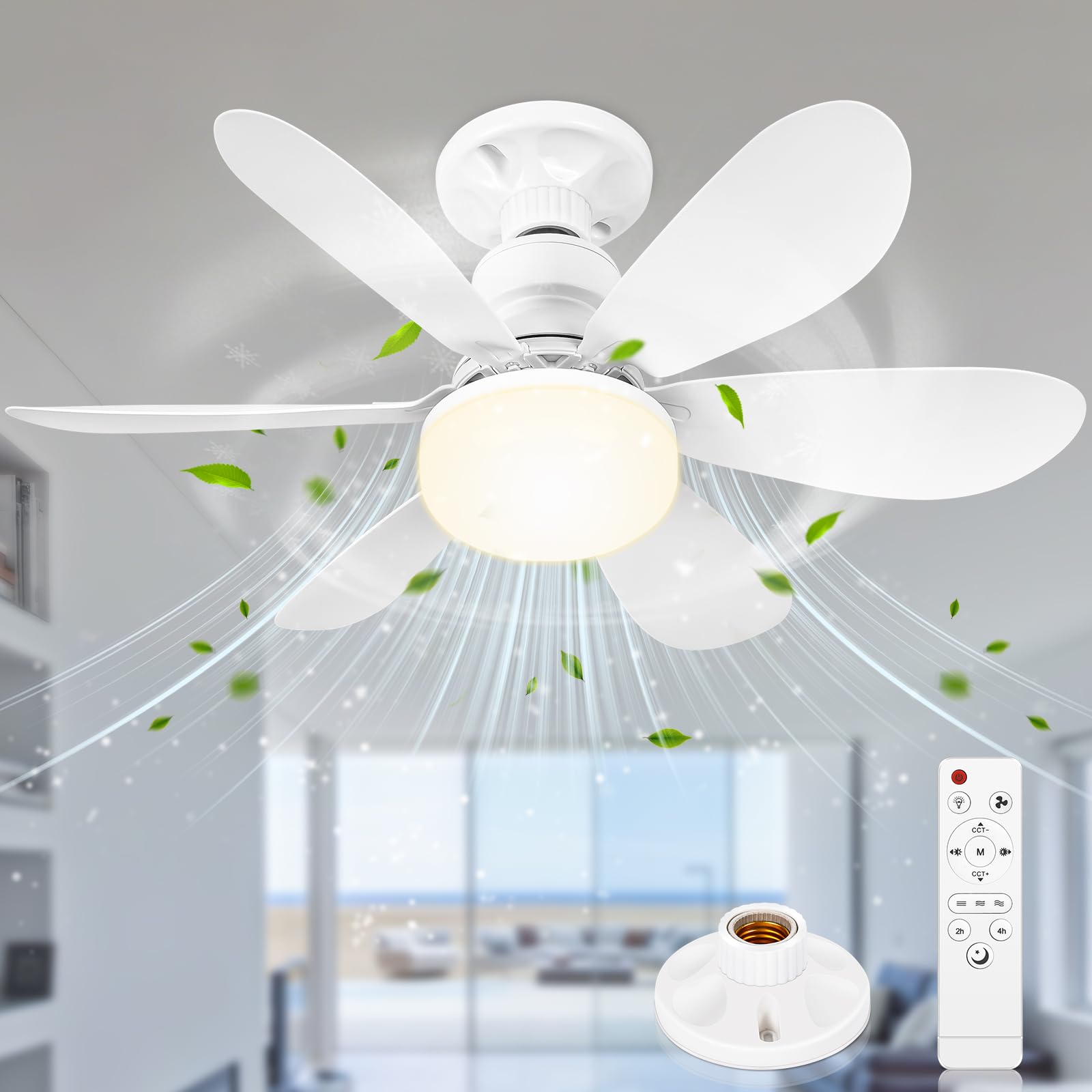 Beeoecm Ceiling Fan with Light, 52 cm Lamp Silent Ceiling Fan, Small Adjustable LED Ceiling Fan with Remote Control, Timer, 6 Blades