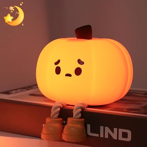 Luz nocturna de calabaza para niños bonita luz nocturna LED regulable con control táctil recargable, regalo seguro de silicona para bebé, decoración