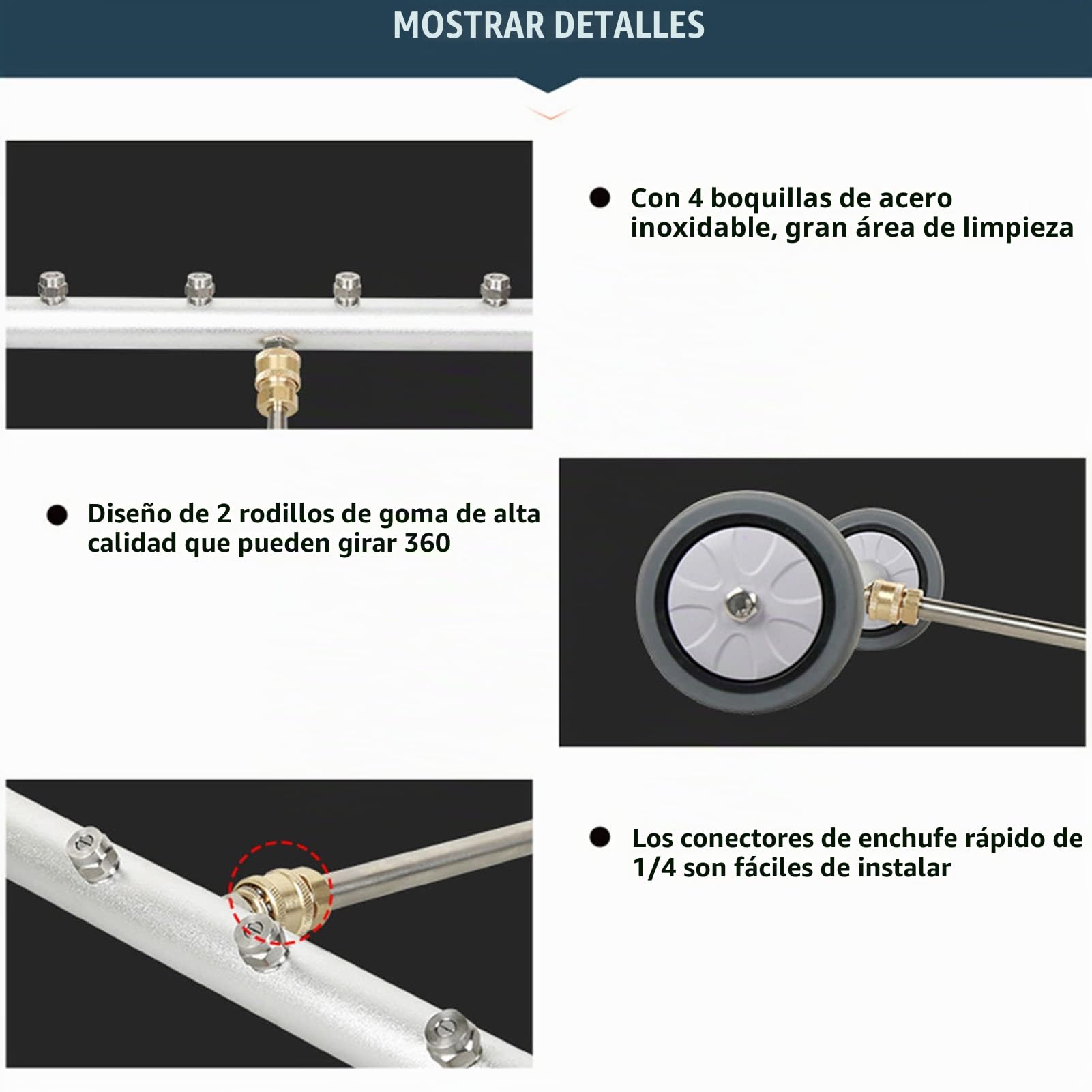 Limpiador de Tren de rodaje Limpiador de Alta presión, Limpiador de Agua de Doble función Escoba de 15.7 Pulgadas, Accesorios de Limpieza a presión, 4 boquillas con 2 Varilla de Boquilla, 4000 PSI