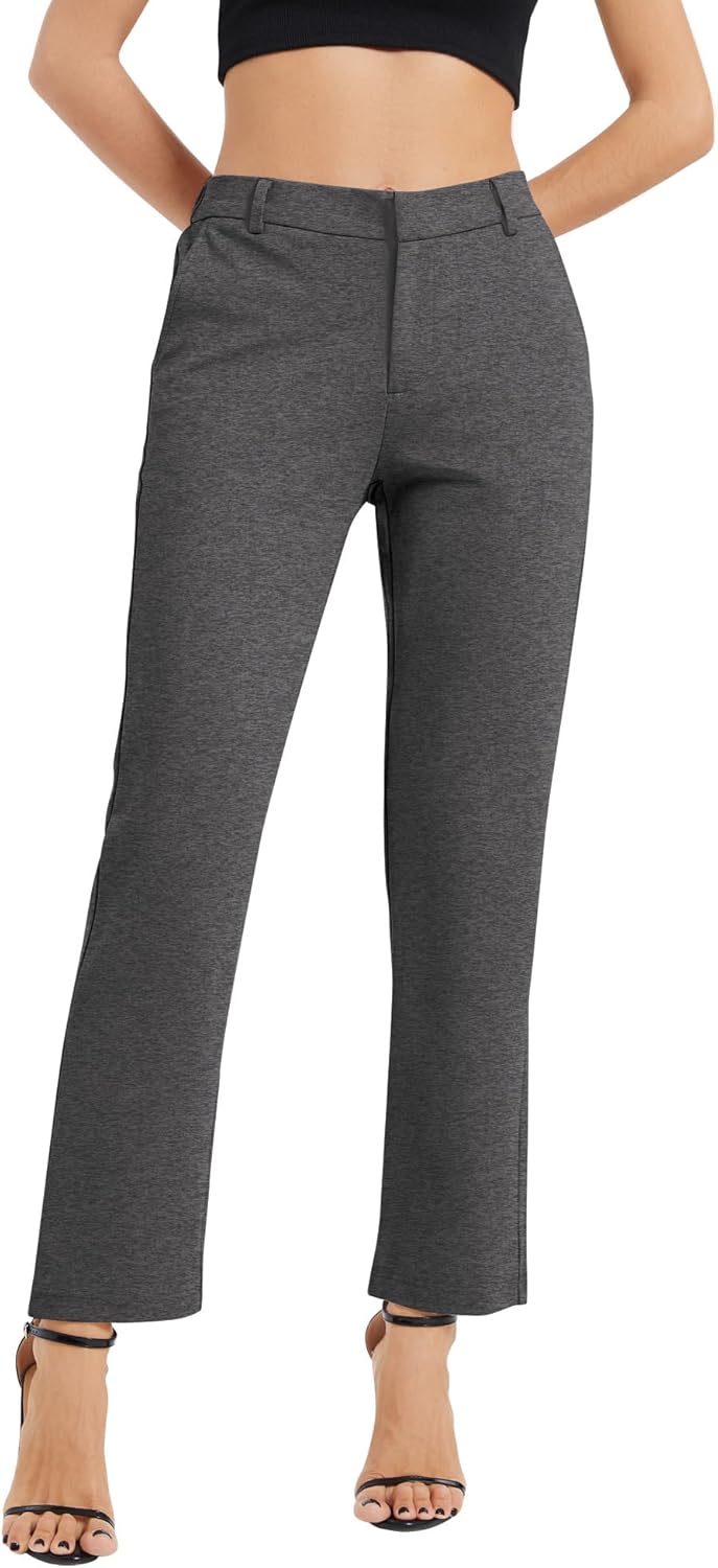 EXCHIC Women's Elastic Waisted Pants Business Work Casual Straight Leg Slacks with Pockets - Image 3