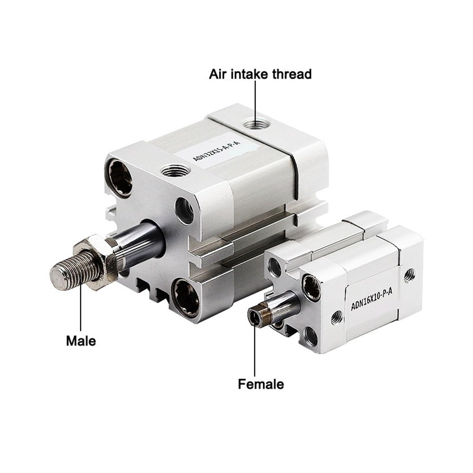 ADN100 Doppeltwirkender Pneumatikzylinder, 100 mm Bohrung, 0,7 MPa, Aluminium | Kompakter quadratischer Pneumatikzylinder mit Magnetkolben, doppelt wirkend, 100 mm Bohrung