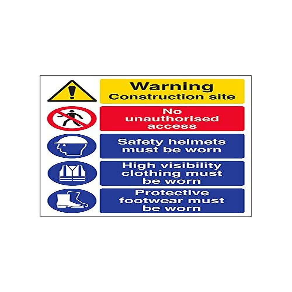 V Safety Multi Hazard Site Safety High Viz Warning Sign - Portrait - 300mm x 400mm - 2mm Rigid Plastic