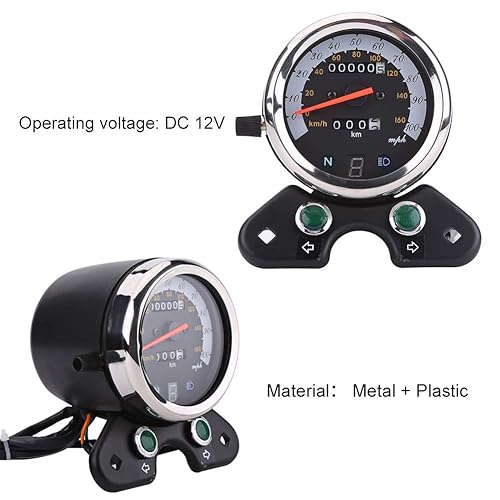 Miniatura 2 de Velocímetro de motocicleta, 12 V universal de metal + plástico doble odómetro velocímetro medidor de engranajes pantalla digital (negro)