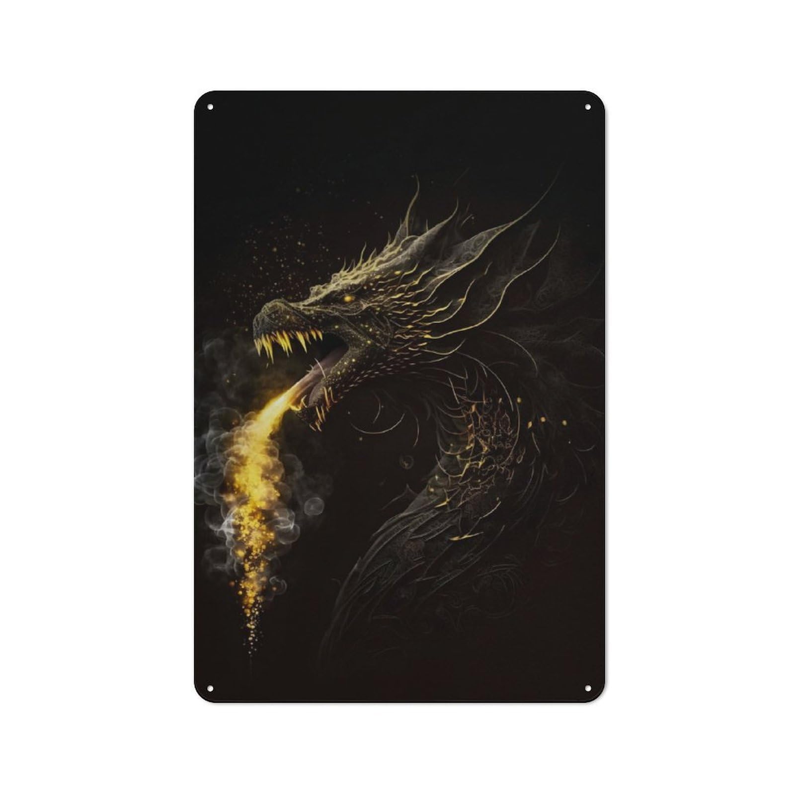 Junmoney Dragon Fire Gold Black Retro Metal Wall Sign 30X20cm For Man Cave Or Games Room, A Housewarming Gift For Games Room Collectors
