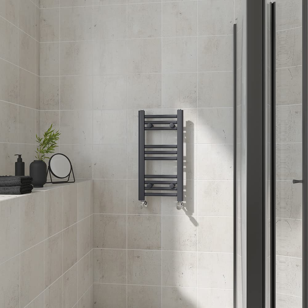 Warmehaus Straight Heated Towel Rail Anthracite Bathroom Ladder Style Radiator Grey Central Heating 600X300mm