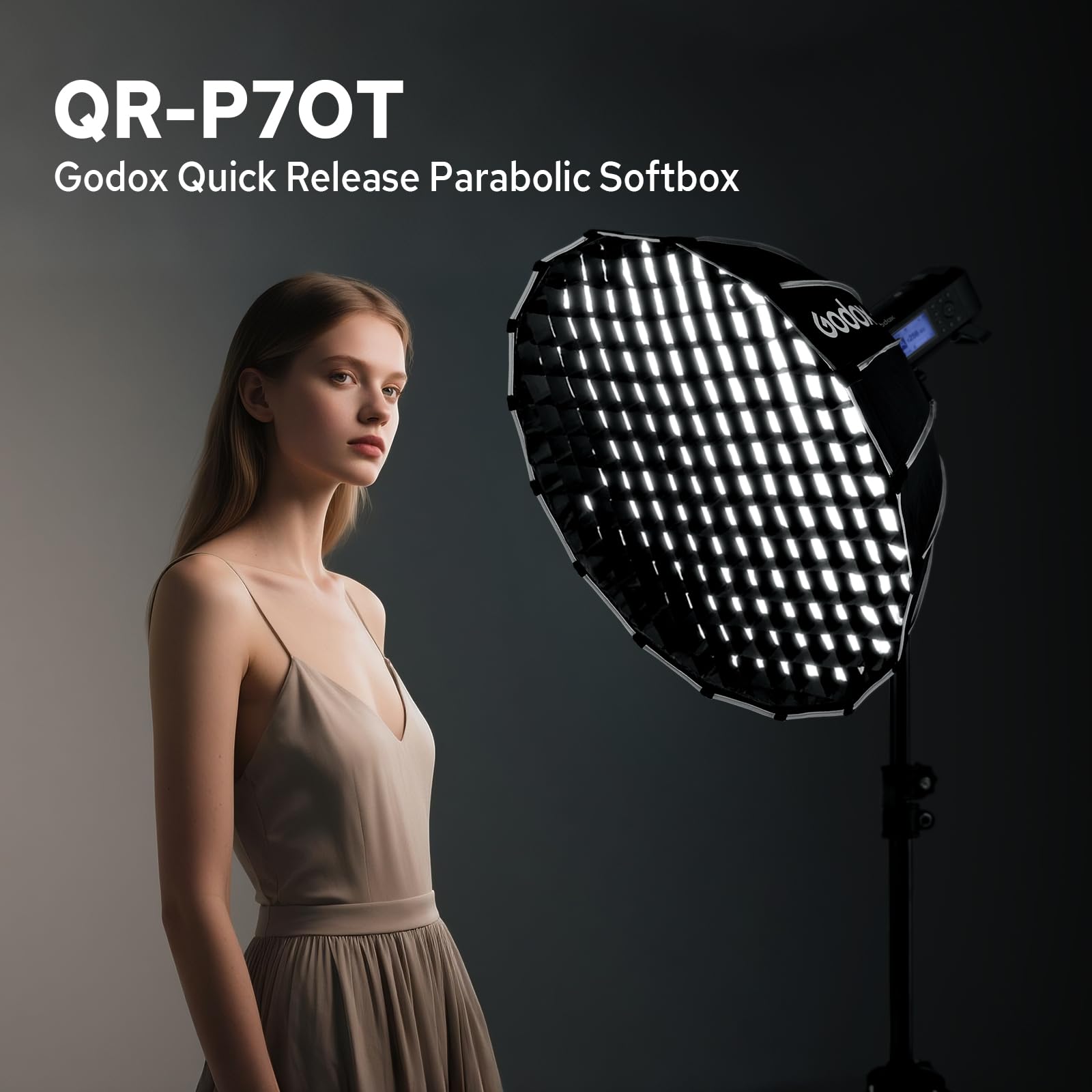 Godox QR-P70T 70 cm szybkie uwalnianie paraboliczny softbox z siatką o strukturze plastra miodu, softbox Bowens Mount z przednim i wewnętrznym dyfuzorem do Godox SL60W SL60IID SL100D LA150R LA300Bi