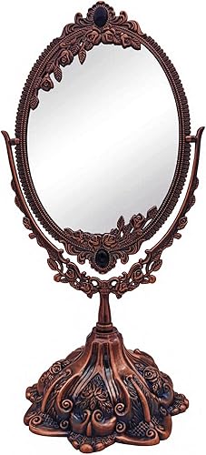Hsiwto Espejo de maquillaje vintage de doble cara, espejo de escritorio de maquillaje de mesa de metal de aleación con rotación de 360 grados,