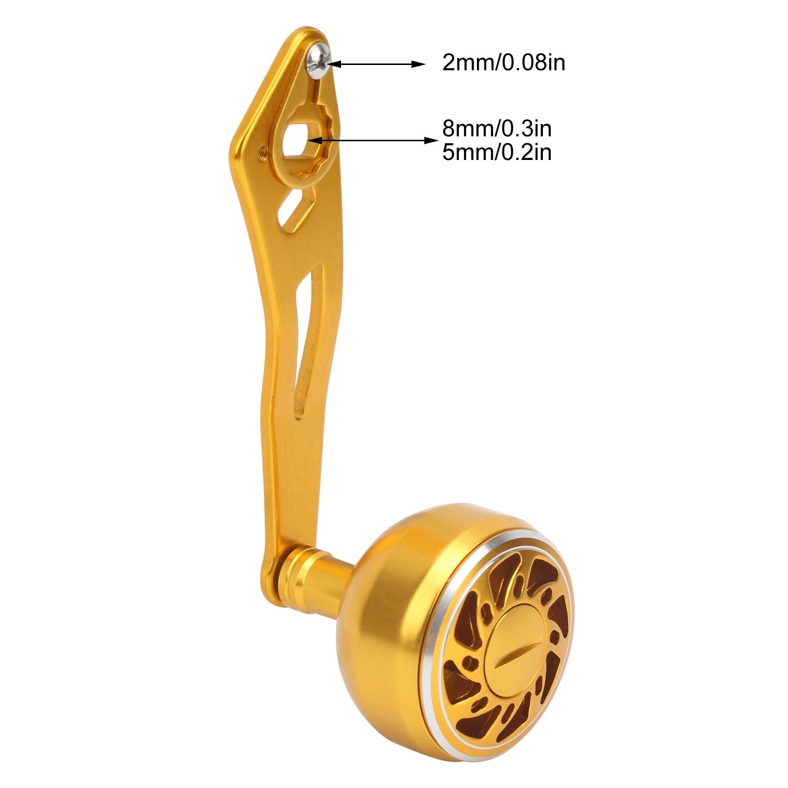 Fishing Reel Handle Grip Aluminum Alloy Reel Power Handle Knob Baitcasting Reel Rocker Arm Replacement 8x5mm(B gold color)