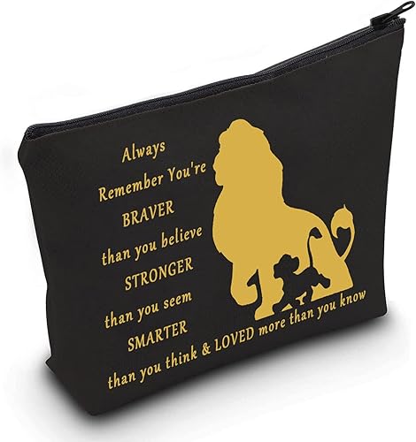 LEVLO Bolsa de maquillaje cosmética de león de dibujos animados para fanáticos del león, regalo You Are Braver Stronger Smarter Than You Think