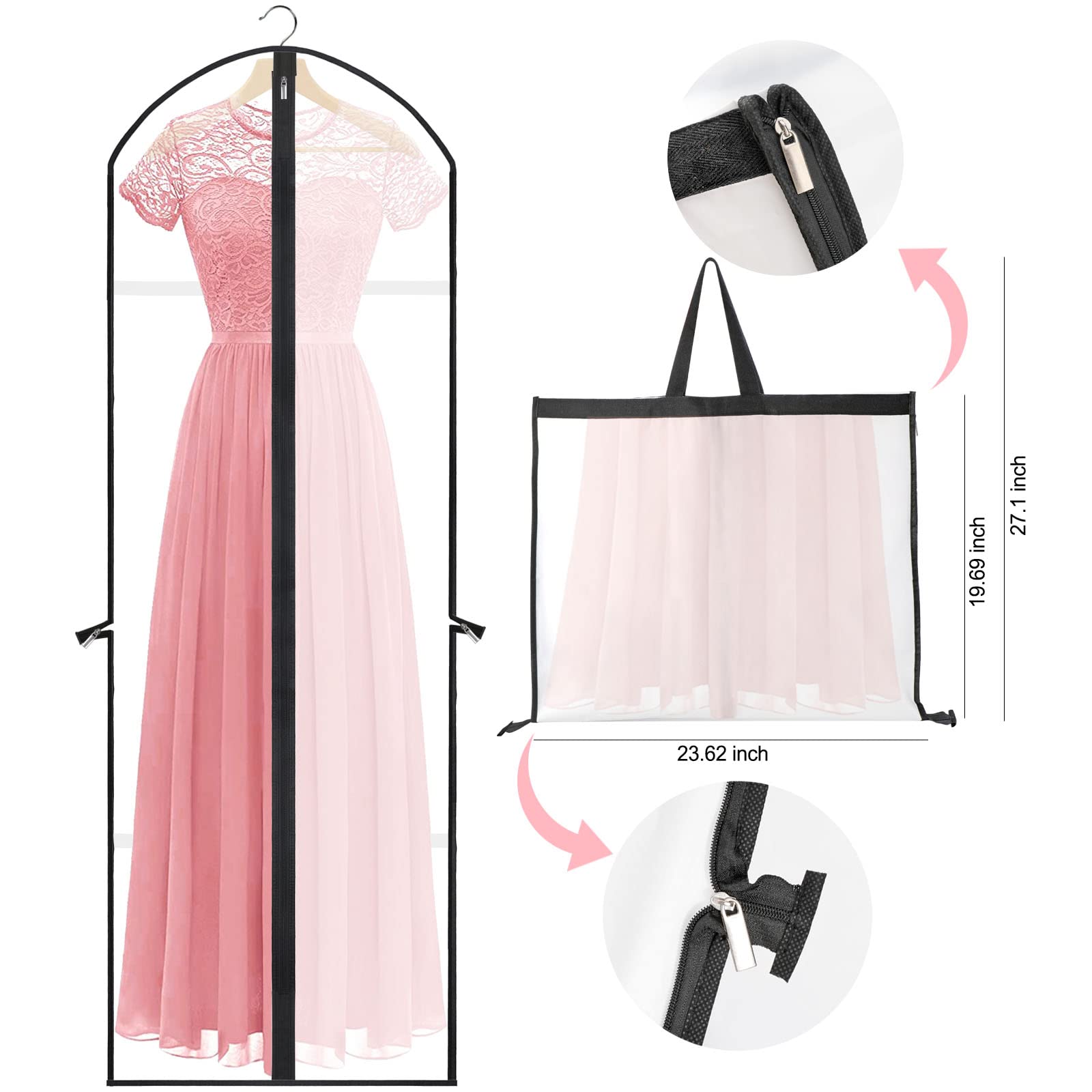Housse Vêtement Longue 180cm - Protection Robes Mariée, Costumes - Sac Rangement Penderie Noir