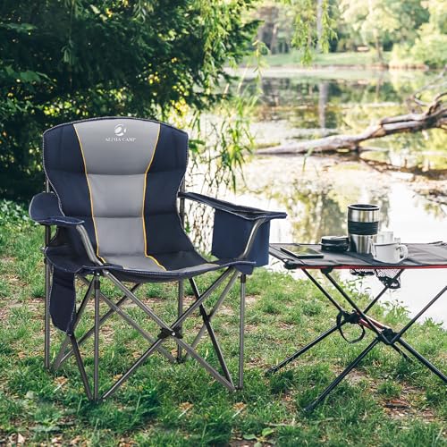 LET'S CAMP Folding Camping Chair Oversized Heavy Duty Padded Outdoor Chair with Cup Holder Storage and Cooler Bag の商品画像 1