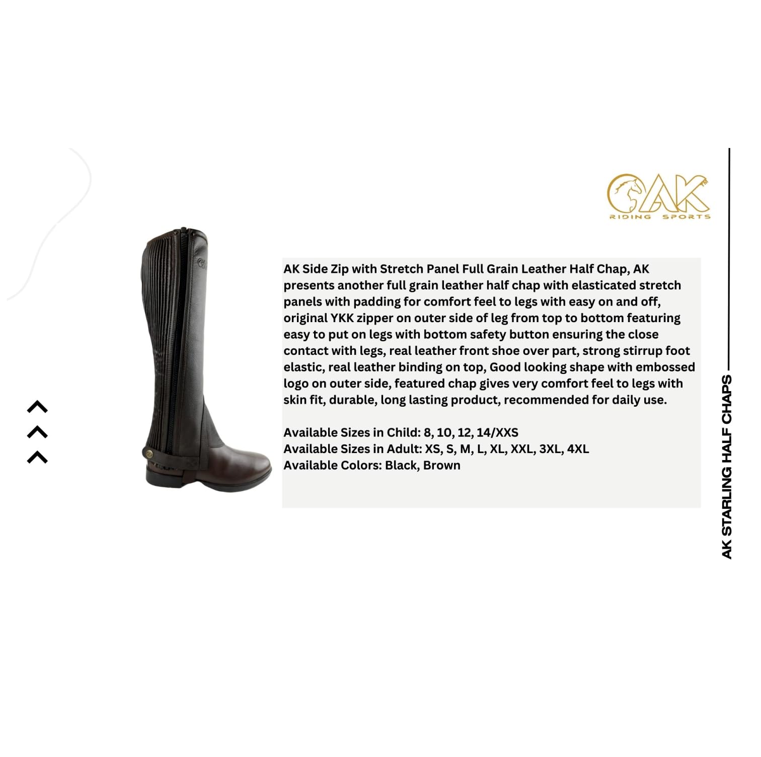 AK Zip Laterale Pelle Pieno Fiore Equitazione Mezze Chaps