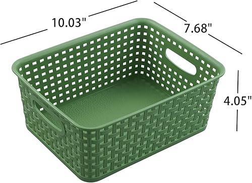 Miniatura 3 de Sadstory - Cesta de almacenamiento tejida de plástico verde oscuro, cesta de plástico para estantes, 6 paquetes