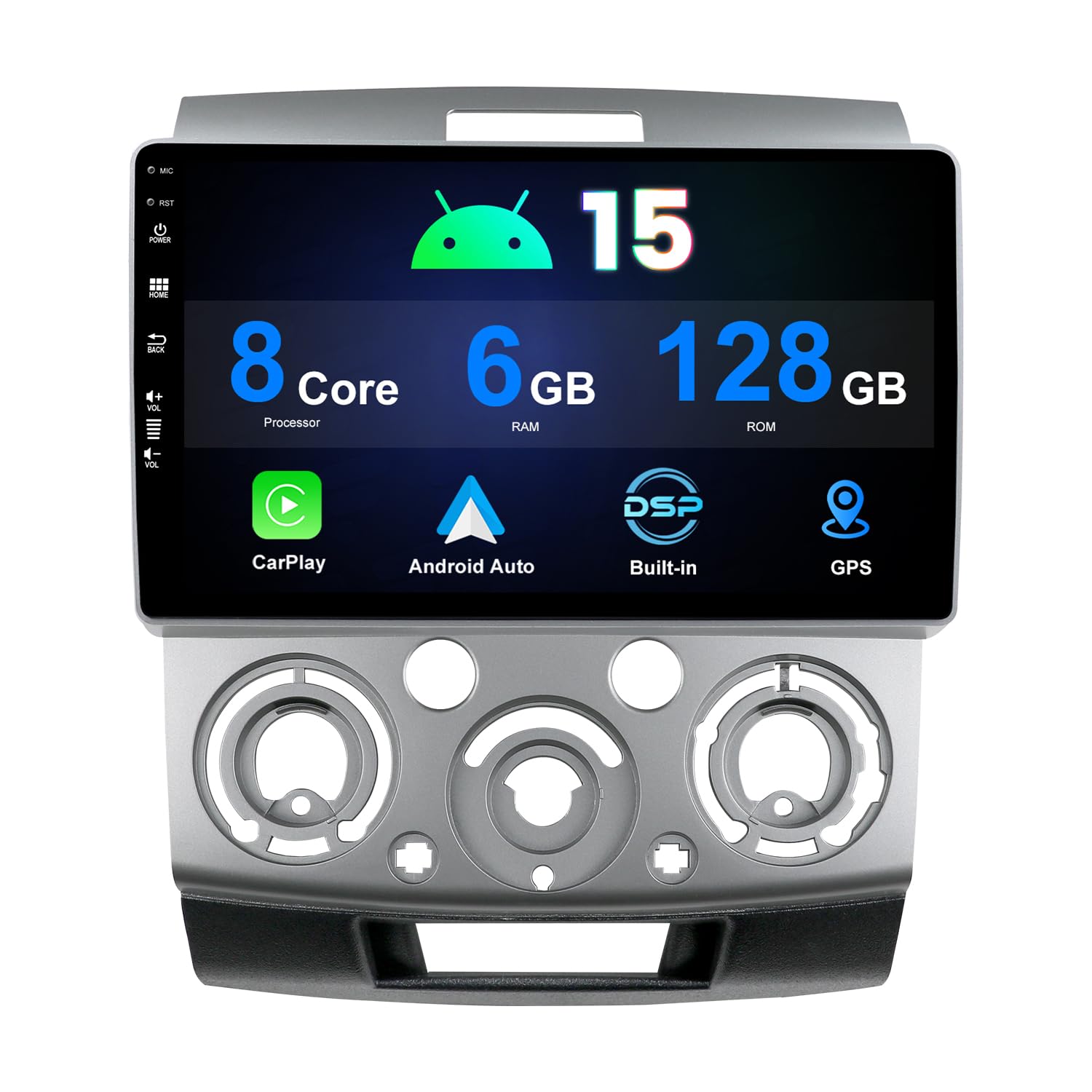 Radio de coche IPS 2 Din Android 14 de 9 pulgadas adecuada para Ford Ranger/Mazda BT-50 2006-2011- [6G+128G] - [Carplay integrado + DSP + GPS] - [Cámara + micrófono] SWC BT 4G WiFi AUX DAB
