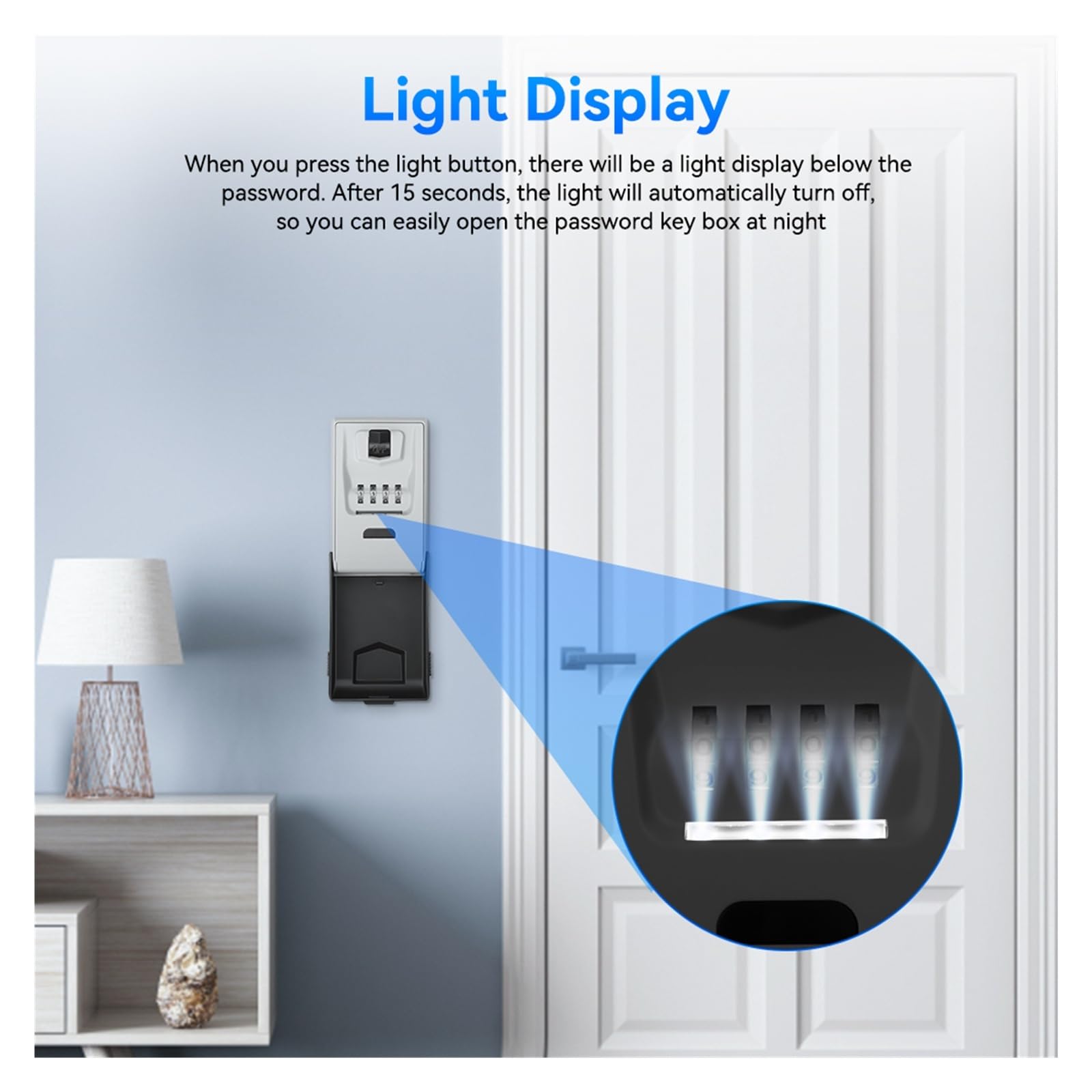Boîte à clés en métal avec mot de passe et éclairage LED, fixation murale, grande capacité, boîte de rangement étanche à 4 chiffres