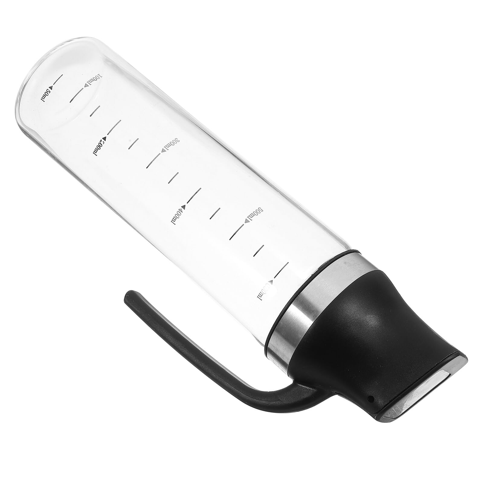 Aceitera de Vidrio Negra con Escala, Asa Ergonómica y Uso Cocina | Acero Inoxidable y Pp, Formato Portátil, Recipiente para Aceite y Vinagre, Bote para Salsa
