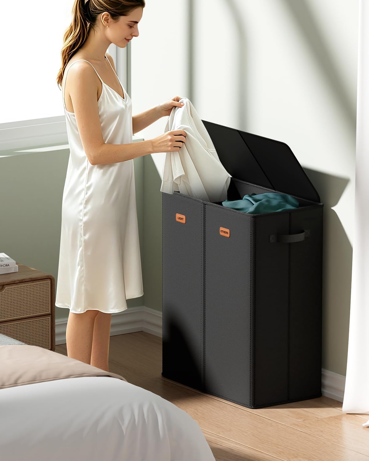 150L Double Laundry Hamper with Lid – 2-Section Clothes Hamper with Removable Bag for Bathroom, Bedroom, Laundry Room & Dorm image 2