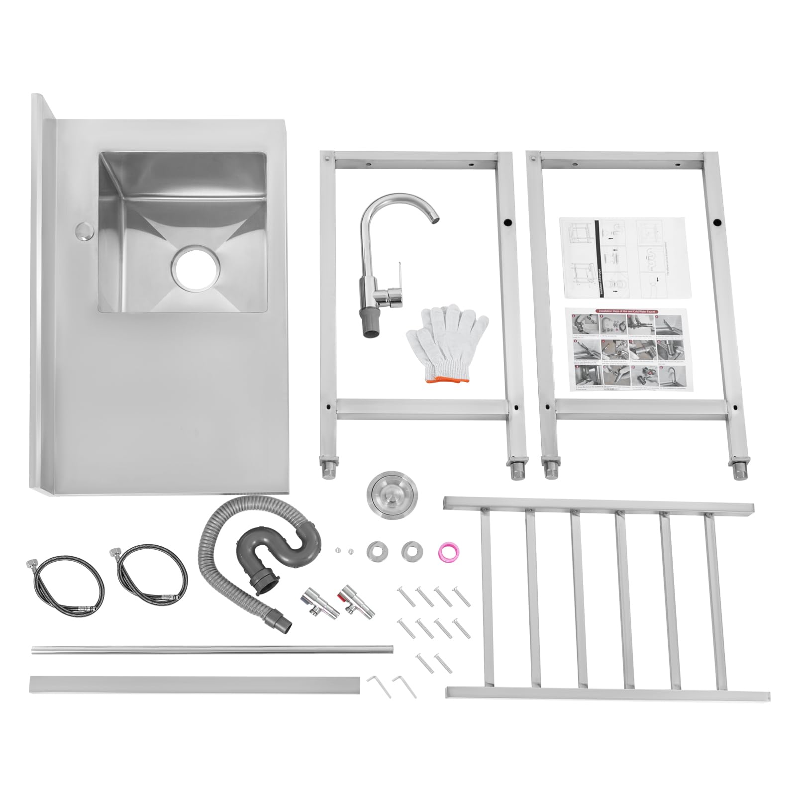 Évier de cuisine indépendant en acier inoxydable avec plan de travail 1 bac, évier de cuisine avec robinet, capacité de charge 220.46lbs