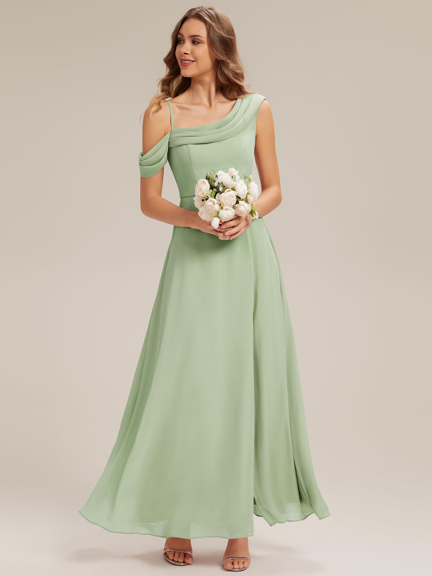 Ever-Pretty Brautjungfernkleider Lang Chiffon Ärmellos Elegant Abendkleid mit Schlitz ES02704