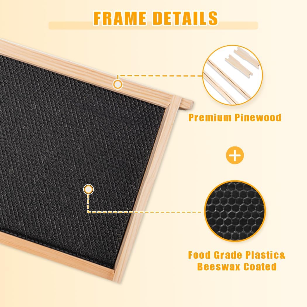 POLLIBEE Deep Brood Bee Frames and Wax Foundations,10 Pack Honey Beehive Frames with Beeswax Coated Food Grade Foundation Sheets, 9-1/8-Inch (Black - Image 2