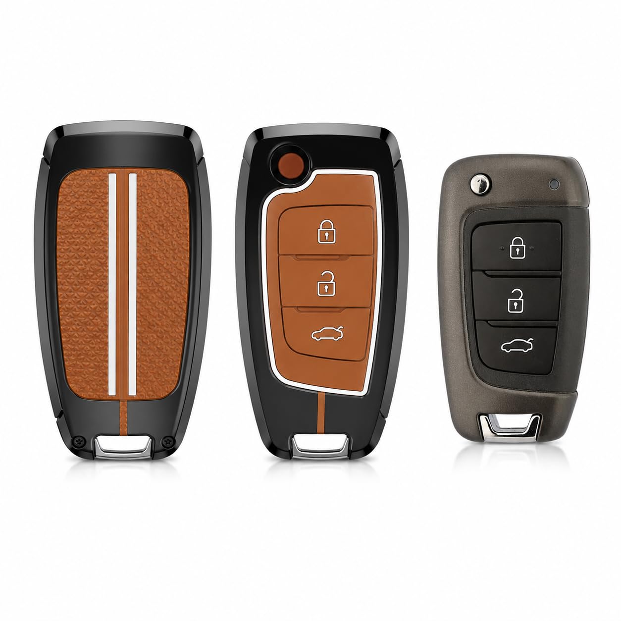 Zinc Alloy Key Cover for Hyundai | 3 Button Flip Key Case Metal + Silicone | Creta, Venue, i20, Grand i10 Nios, Aura, Xcent, Exter, Elantra | 3 Button Flip Key Case | Metal + Silicone 360° with Keychain-image-47