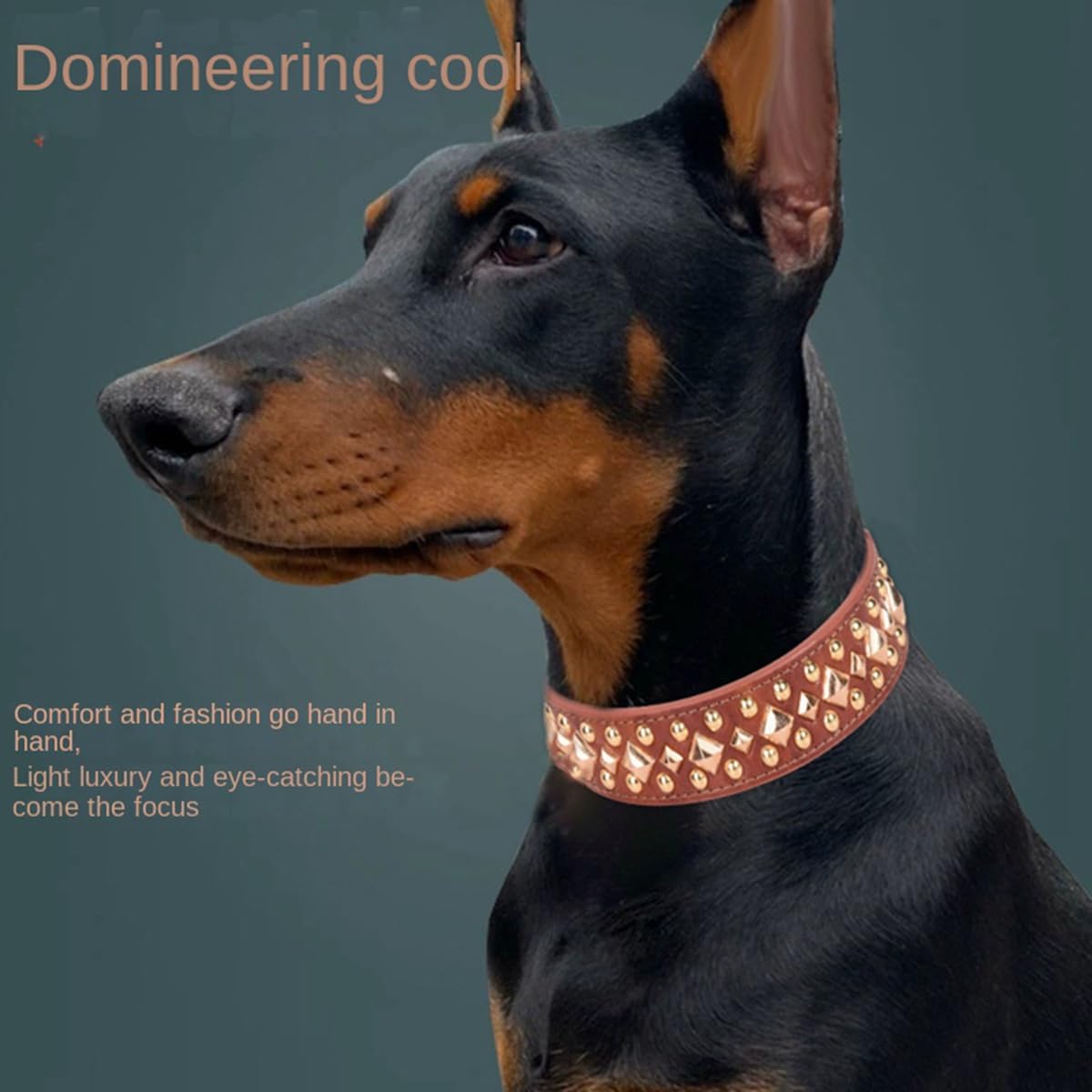 haoyueer Spiked Dog Collar Soft Pu Leather Mushrooms Rivet Spike Studded Dog Collar Adjustable Puppy Collars (M, Brown) - Image 4