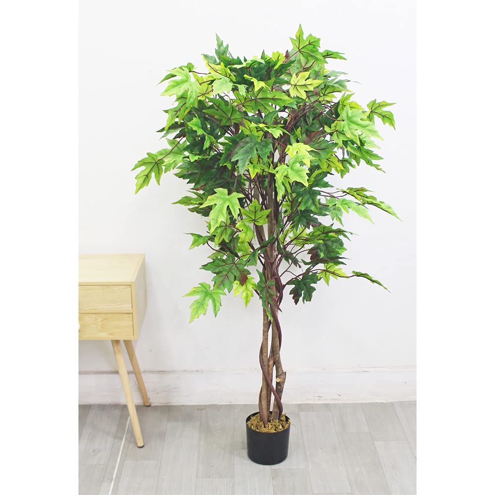 Decovego Acero Pianta Albero Artificiale Plastica 130cm con Legno Naturale