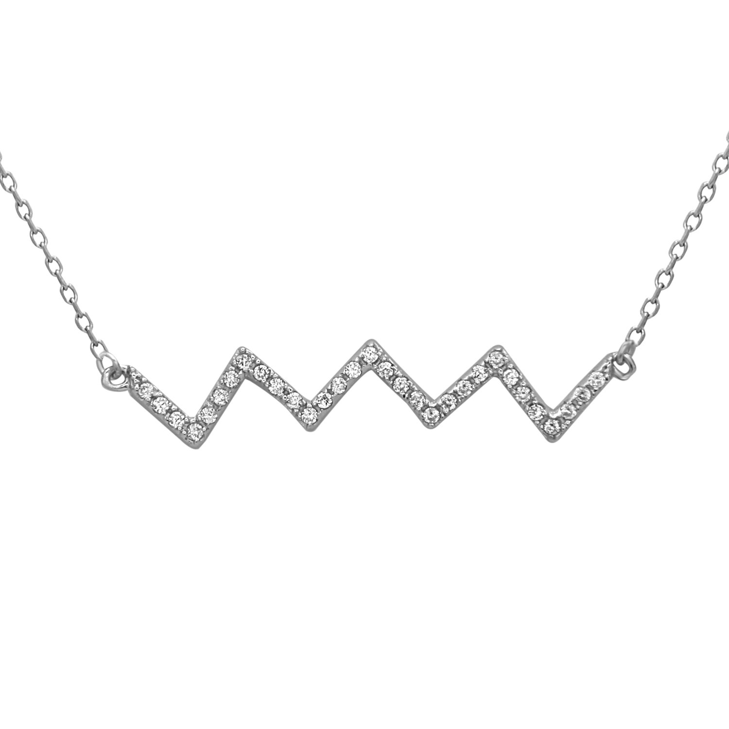 Beaux BijouxSterling Silver 16" + 2" Extension CZ Zig Zag Necklace