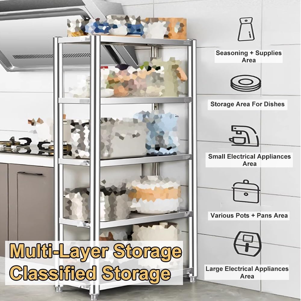 Scaffale regolabile a 5 ripiani in acciaio inox RFloorStanding Kitchen Design sottile per risparmiare spazio efficiente perfetto per nizing piccole aree