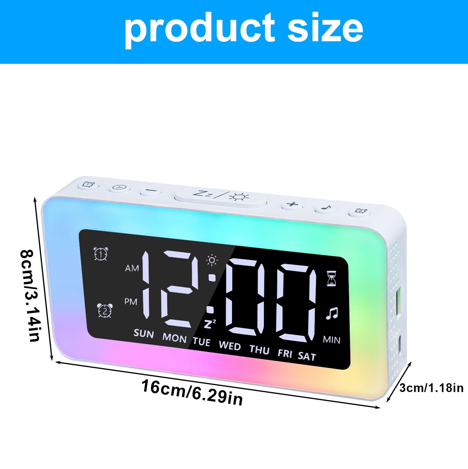 Sveglia Per Bambini Con Luce Notte RGB E Rumore Bianco, Doppia Sveglia, Timer Sonno, Porta USB