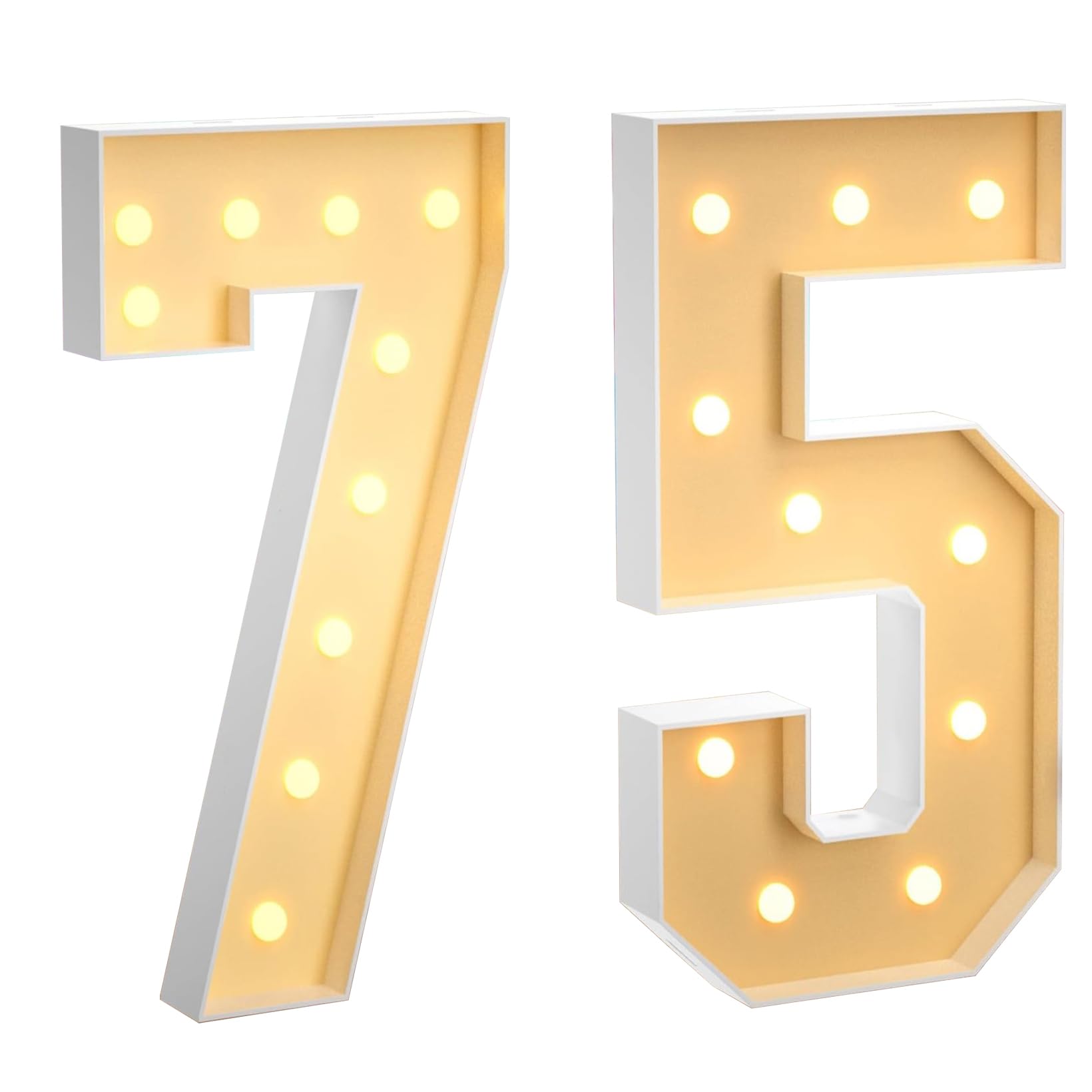 70 cm, grande numero 75, con numeri a LED grandi, decorazione a mosaico, luce bianca calda, per casa, feste, compleanni, matrimoni, compleanni e Natale