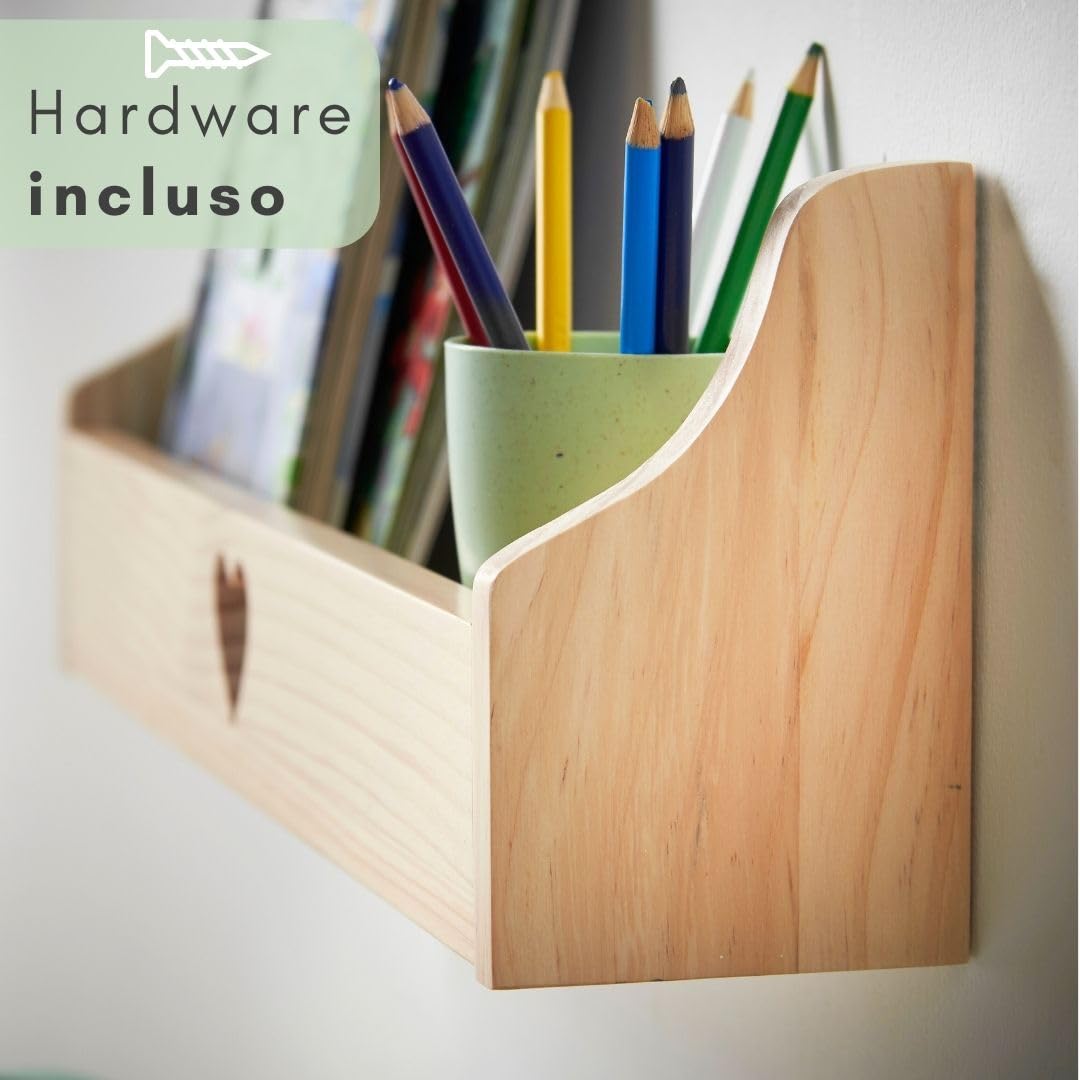 Haus Projekt Mensola a Parete per Bambini Cuore Scaffale Libreria Bambini, Mensole Cameretta, Organizer, Soluzione di Stoccaggio Multiuso a Parete, Heart Chubby Shelf (Pacchetto 3, Pino) 50x10x16cm
