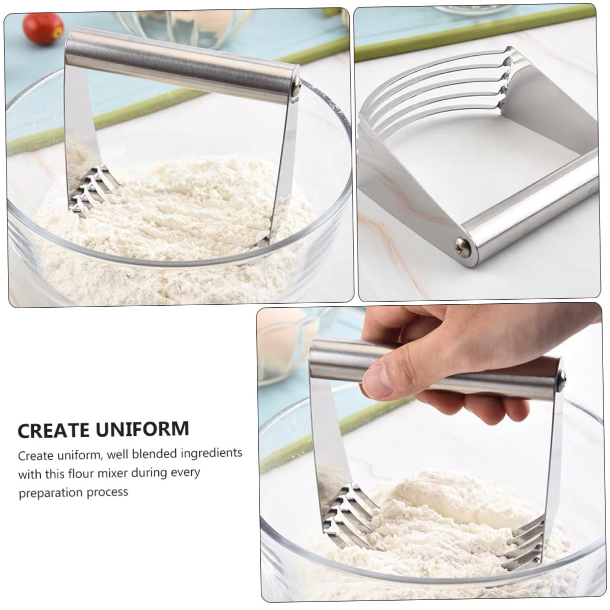 GRIRIW Pastry Mixer Manual Powder Mixer Set 2pcs Steel Dough Knife for Baking