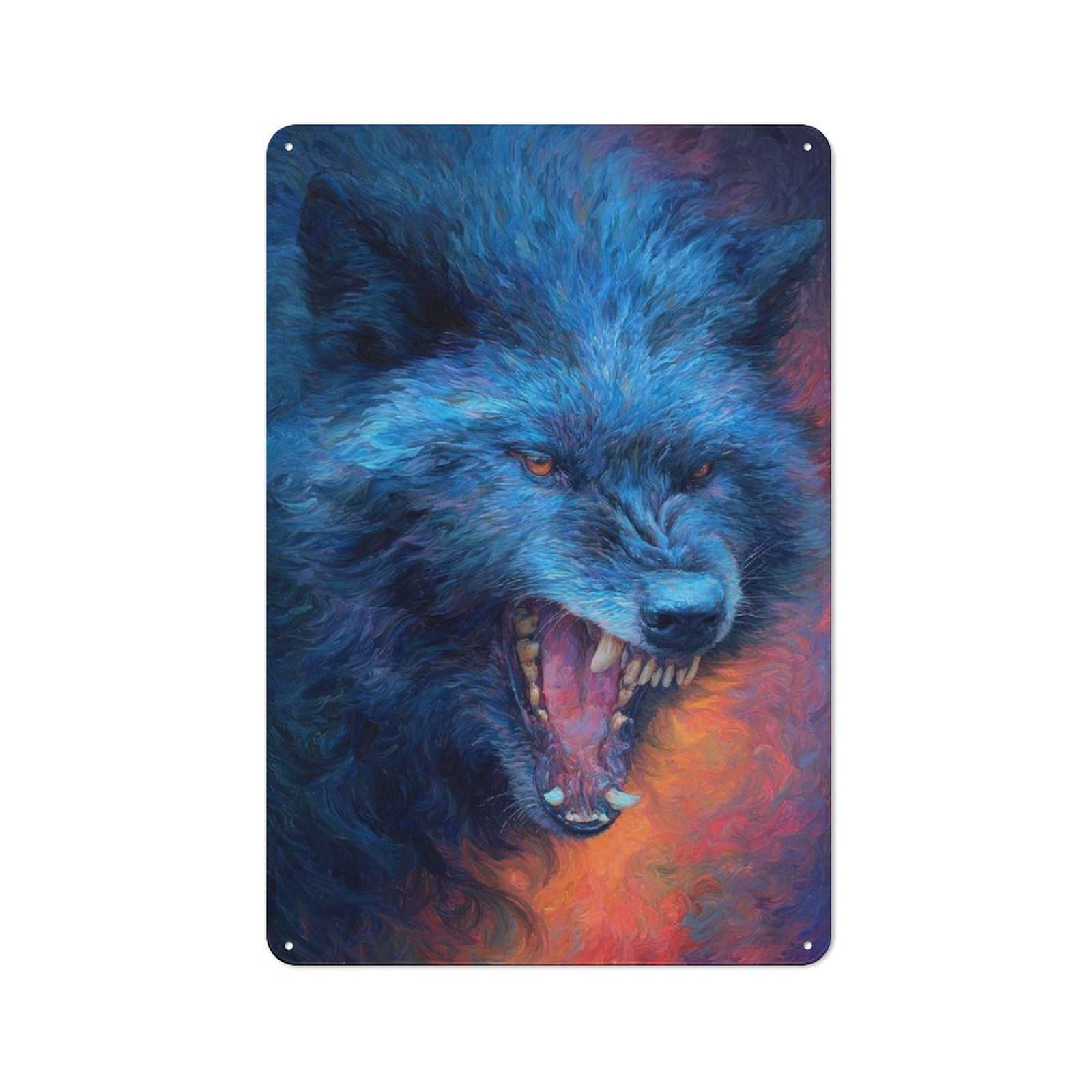Rustic Aggressive Wolf Painting Tin Wall Sign 30x20cm, Kitchen Wall Decor for Bakery, Diner, Cafe Or Family Room