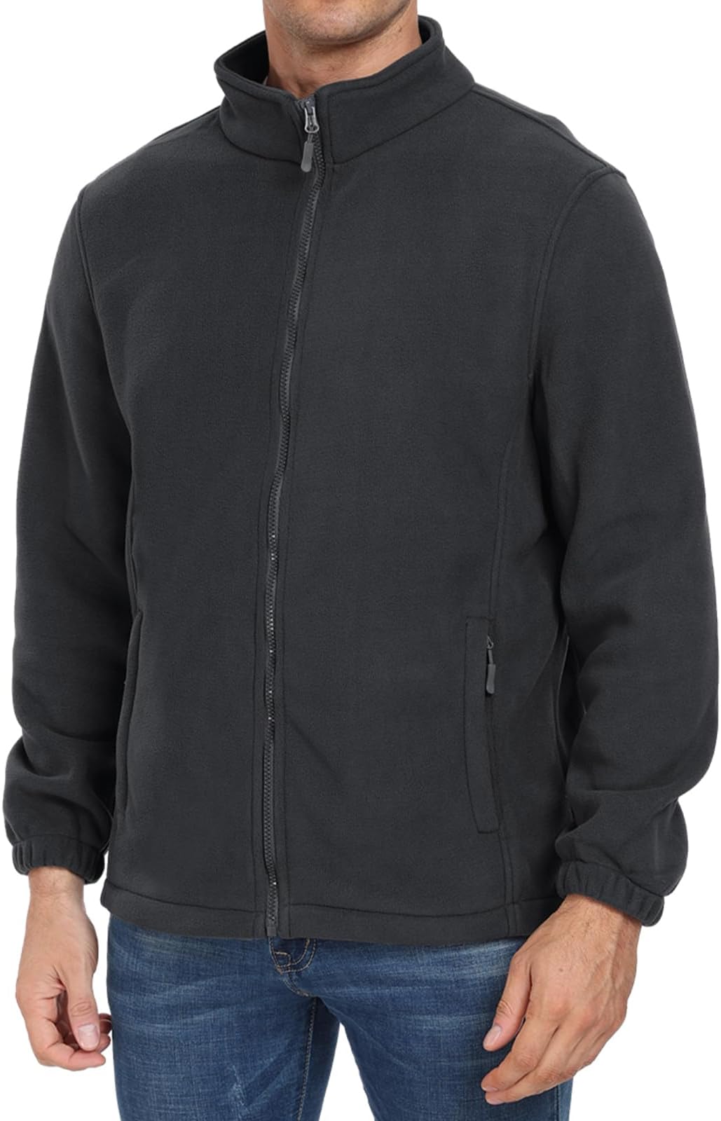 PEGENO Men's Fleece Jacket Stand Collar Casual Soft Warm Coats With Zipper Pocket