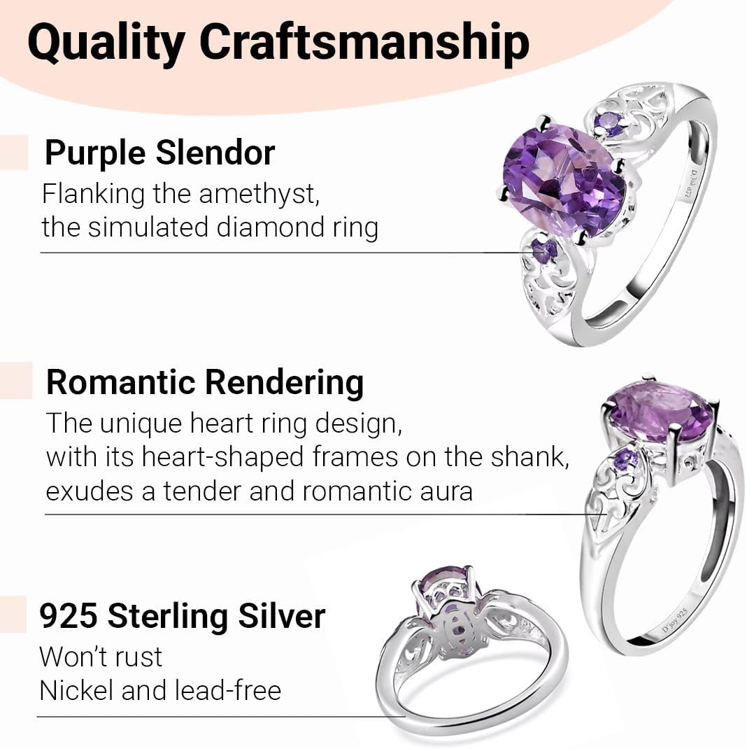 Amethyst Rings for Women in 925 Sterling Silver Amethyst Rings - Cubic Zirconia CZ Crystal - Engagement Jewelry for Women - Ctw 1.85 - Birthday Anniversary Weddings Gifts for Womens