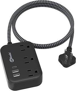 Flat Plug Power Strip with USB C Ports, Black Extension Cord 5FT with 3 AC Outlets 3 USB, Short Extension Cord Outlet Extender with No Surge Protector for Cruise Ship, Dorm Room Travel Essentials