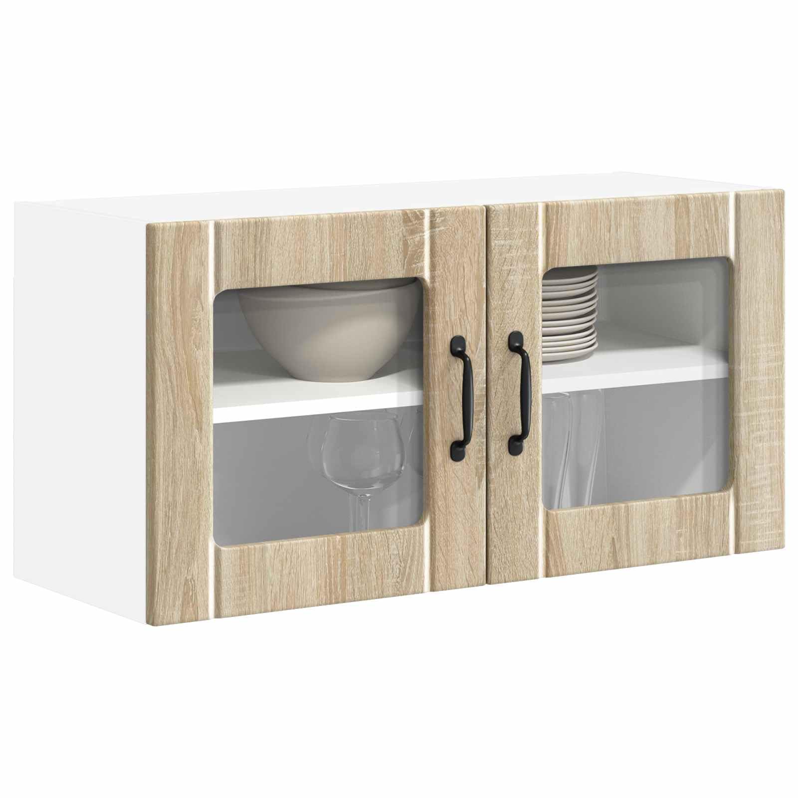 vidaXL Wall Glass Cabinet LUCCA Sonoma Oak 80 x 31 x 40 cm, Modern Kitchen Solutions, Rectangular Wooden Panel, Durable Dishwasher Cover, Appliance Concealer, Space Saver Design