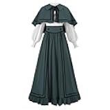 Victorian Dress Women Edwardian Costume Renaissance Medieval Vintage 1800s Dresses with Short Cloak