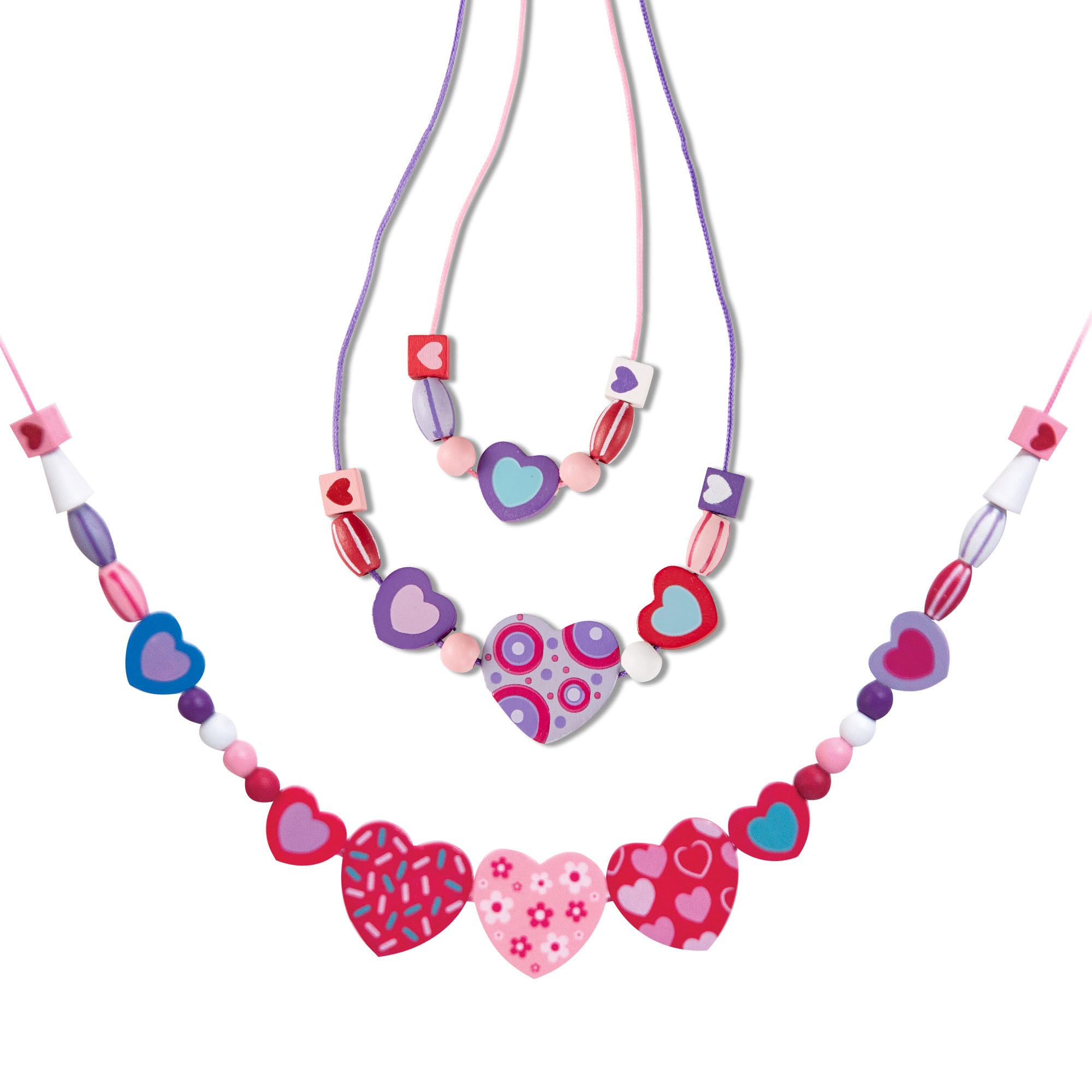 Melissa & Doug Perline per Braccialetti e Collane - Cuoricini, Kit Fai Da Te Perline, Idee Regalo per Bambine e Bambini, In Legno, 5+ Anni