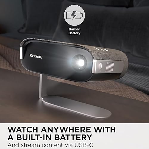 Miniatura 5 de ViewSonic Proyector LED portátil M1X con soporte inteligente, altavoces Harman Kardon, batería incorporada, llave HV, ajuste de 4 esquinas,