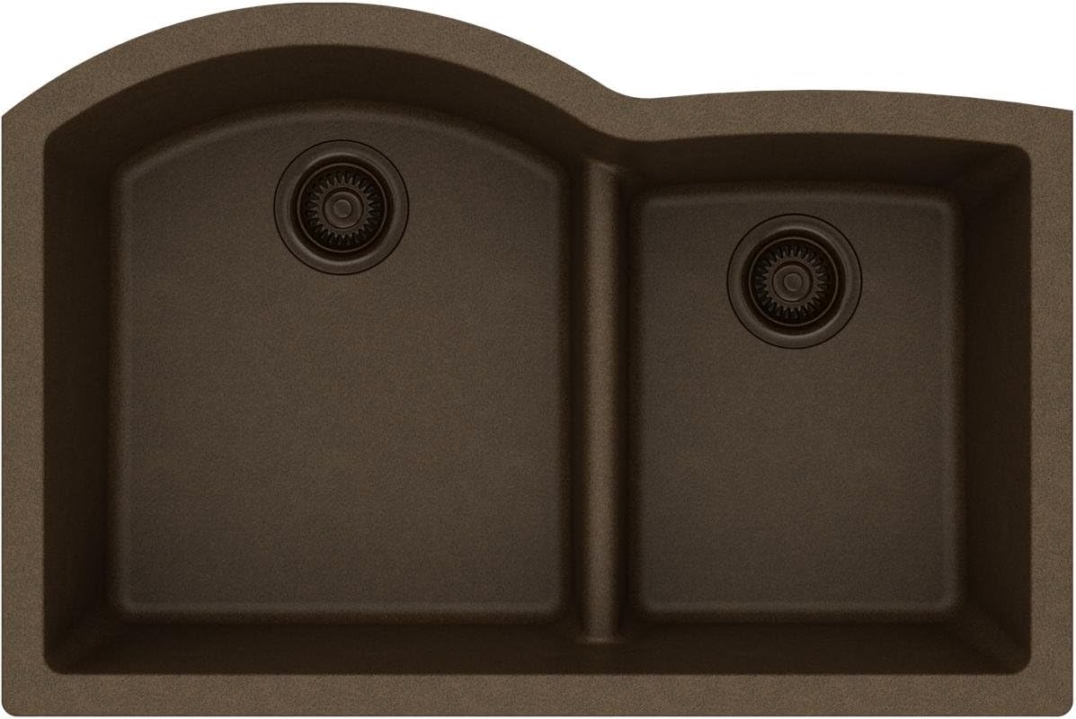 Elkay Quartz Classic ELGHU3322RMC0 Mocha Offset 60/40 Double Bowl Undermount Sink with Aqua Divide