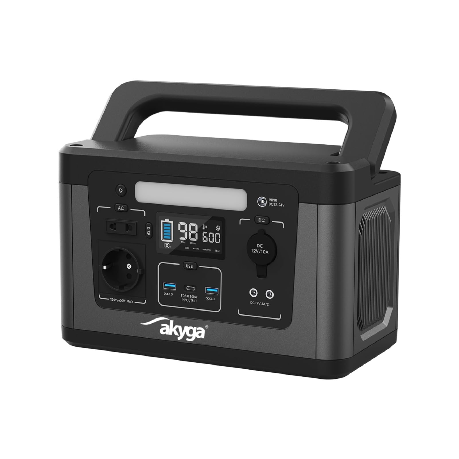 Akyga Przenośna stacja Powerstation 600 W / 461 Wh AK-PS-04 CEE 7/3 + USB-C PD 100 W + 2 x USB-A QC 3.0 mobilny magazyn prądu