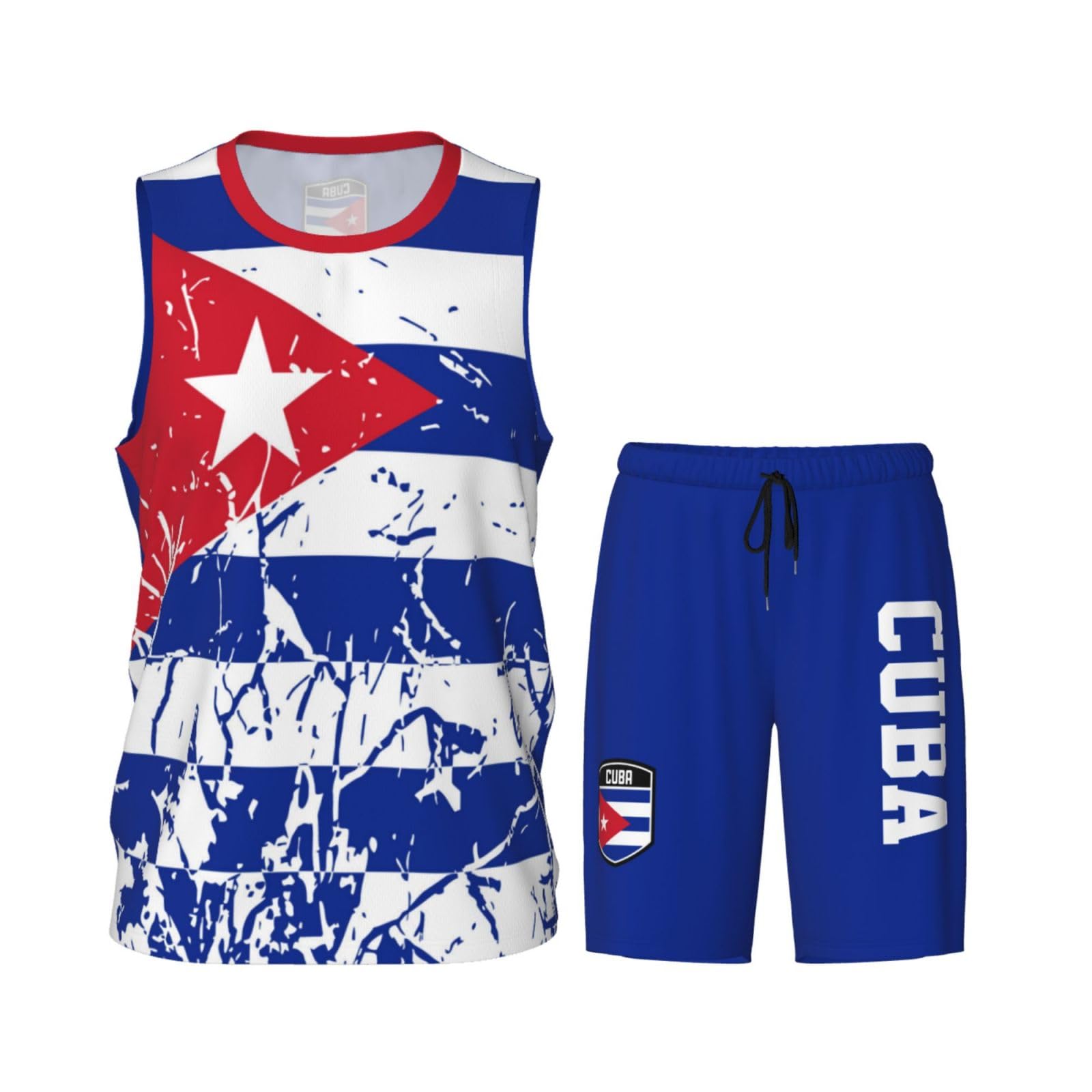 Cuba Flag Grain (2) Basketball Jersey Uniform Suit for Men Adults Training Athletic Set
